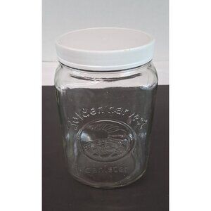 VTG Golden Harvest Canister 7.5" Clear Glass Jar 48 oz Embossed Fruit Design GUC